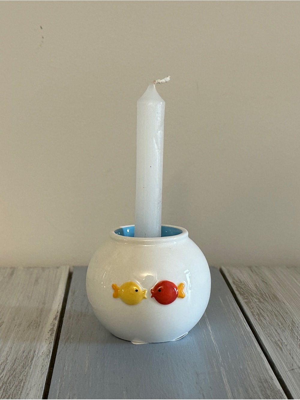 Too Adorable Ceramic Kissing Fish Small Candle Holder Looks Like a Fish Bowl